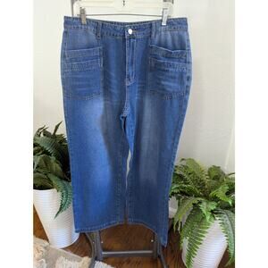 Women's Trendy High Waisted Wide Leg Baggy Ankle Denim Pants Sz XL